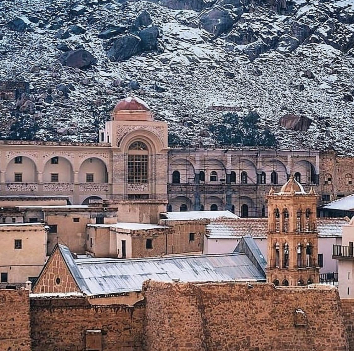 the Monastery of St. Catherine and the city of Dahab from Dahab